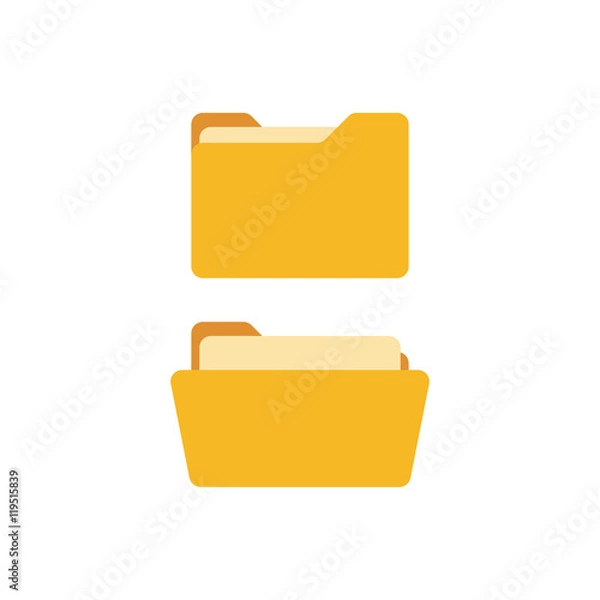 Fototapeta Open folder and close folder with documents. Folders icons isolated on white background. Folders set
