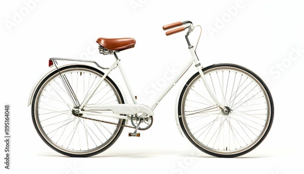 Fototapeta A white bicycle with brown seat