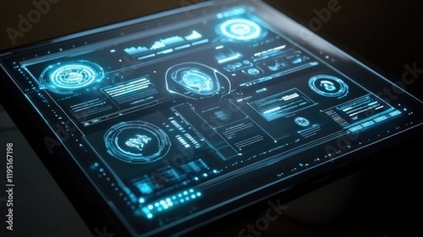 Fototapeta Futuristic Digital Interface with Data Visualization and Analytics