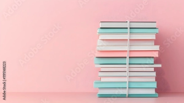 Obraz Neatly Stacked Documents on Pastel Cream Shelf in Minimalist 3D