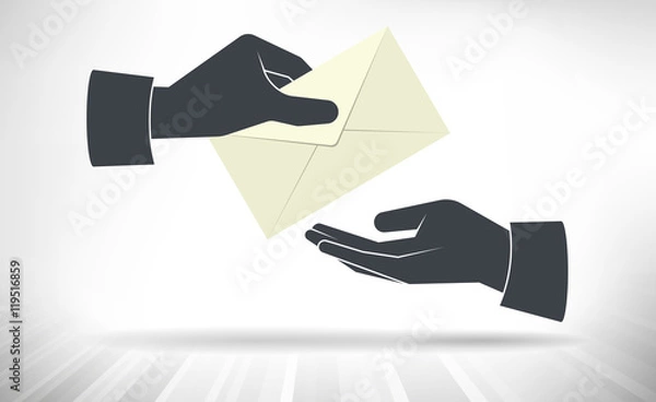 Fototapeta Letter Handover. One hand giving envelope to another hand