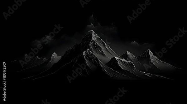 Fototapeta Dark minimalist desktop wallpaper, mountain design, showcasing beauty and endurance