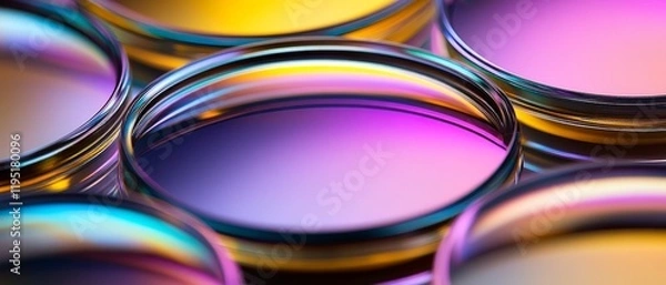 Obraz Modern eyeglass lenses with various colored coatings. Abstract composition of reflective surfaces and gradients. Generative AI background