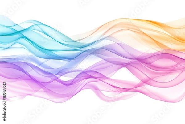 Fototapeta Pastel Wave Abstract:  A mesmerizing abstract image featuring flowing, translucent waves in soft pastel hues of pink, purple, blue, and orange, creating a sense of gentle movement and serenity.