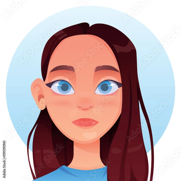 Obraz Vector image of a girl in cartoon style. Girl avatar. Element for your design