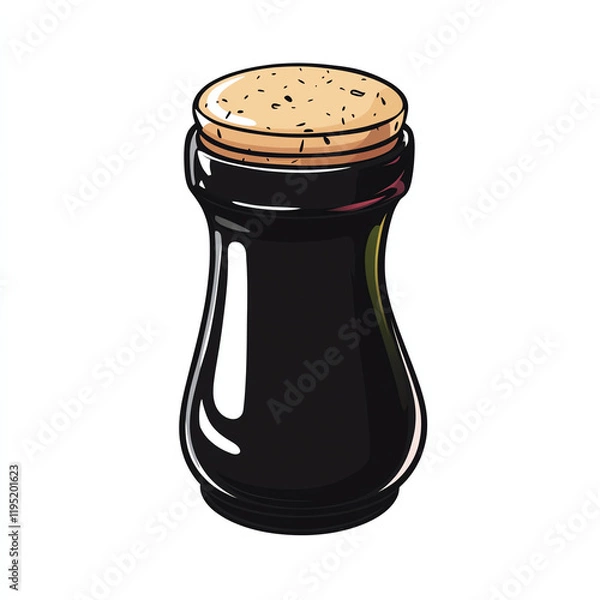 Fototapeta Illustration of a jar of black condiment with a cork lid, perfect for culinary and food-related projects.