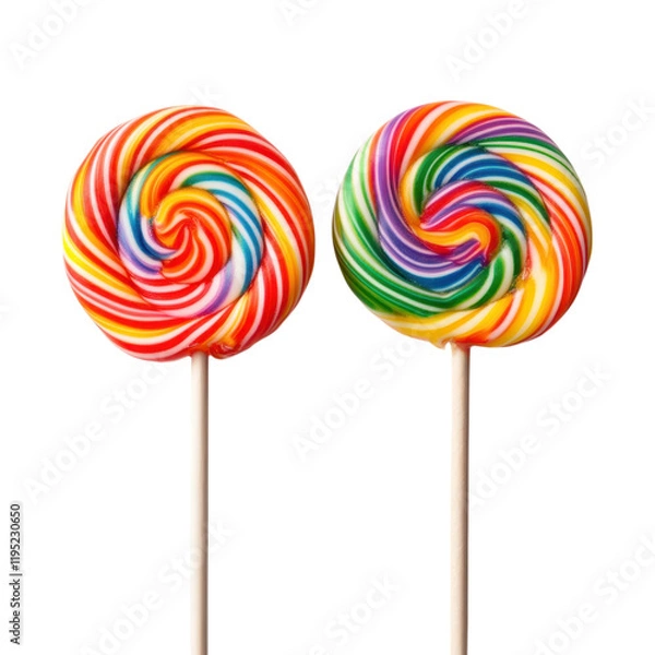 Fototapeta Delightful Duo of Rainbow Swirl Lollipops: A Sweet Treat Photography