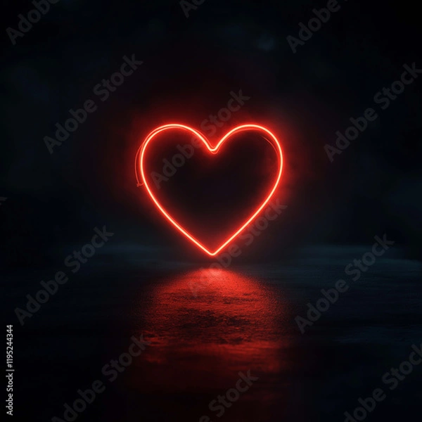 Obraz glowing red heart shape illuminated against dark background, creating romantic and warm atmosphere. neon light effect adds modern touch to classic symbol of love
