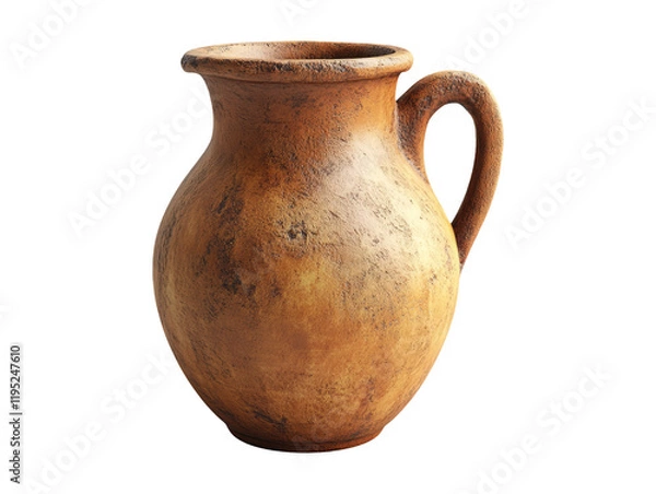Fototapeta Rustic Earthenware Pot with Handle on Transparent Background