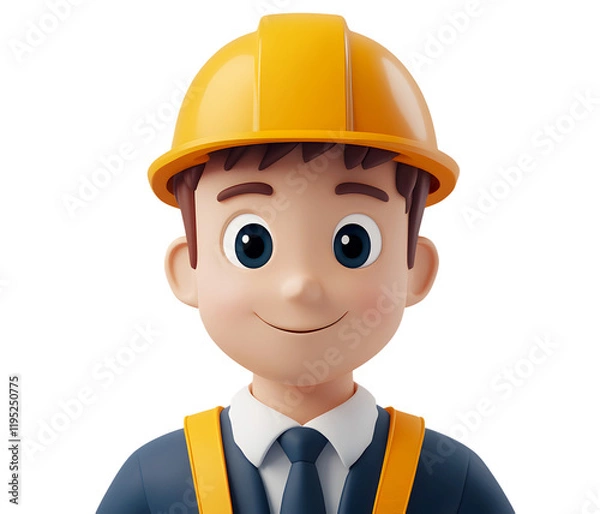 Fototapeta Engineer with yellow suit and helmet 3D render style, transparent background. Cut