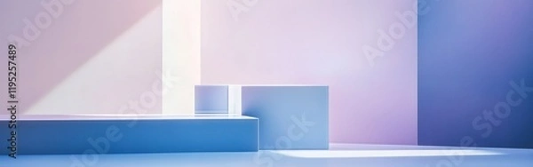 Fototapeta Minimalist design featuring pastel lavender and blue grid fragments creating a serene visual experience