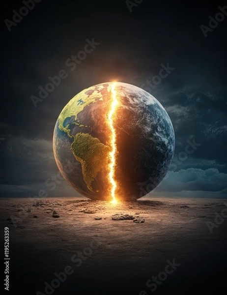 Obraz An artistic depiction of a cracked Earth, symbolizing environmental distress and change.