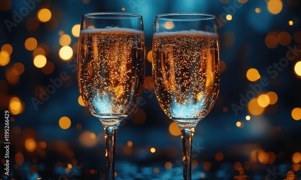 Fototapeta Celebratory toast with sparkling drinks festive atmosphere nighttime setting elegant viewpoint