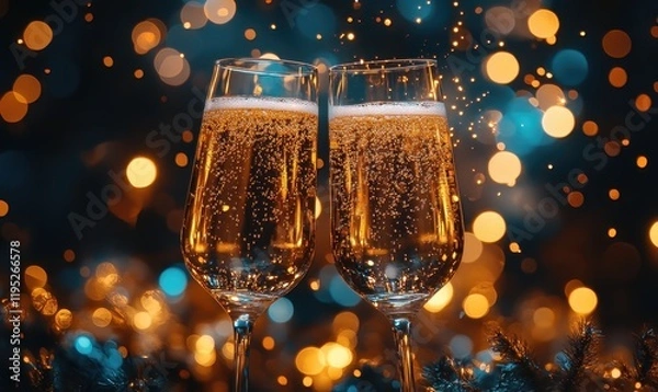 Fototapeta Celebratory toast with sparkling drinks festive atmosphere photography bokeh lights close-up shot joyful moment