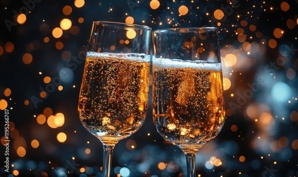 Fototapeta Cheers to celebration sparkling toast with champagne glasses festive atmosphere close-up view joyful moments