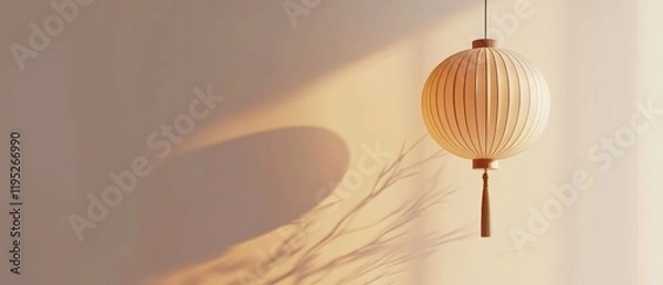 Fototapeta Elegant paper lantern casting shadows in a serene indoor space