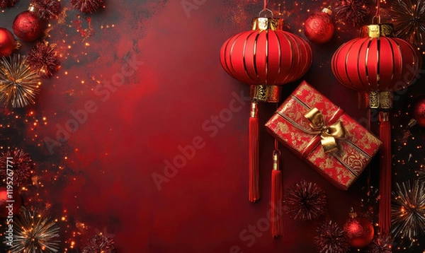 Fototapeta Celebrating lunar new year festivities traditional setting decorative elements festive atmosphere close-up view cultural celebration