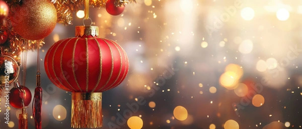 Fototapeta Celebrating the lunar new year lantern decorations and festivities in a joyful atmosphere