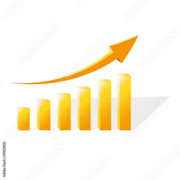 Obraz Финансовые диаграммы, показывающие рост продаж в золотом цвете.