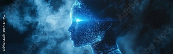 Fototapeta A high-tech digital silhouette representing artificial intelligence, perfect for technology, innovation, and futuristic themes.