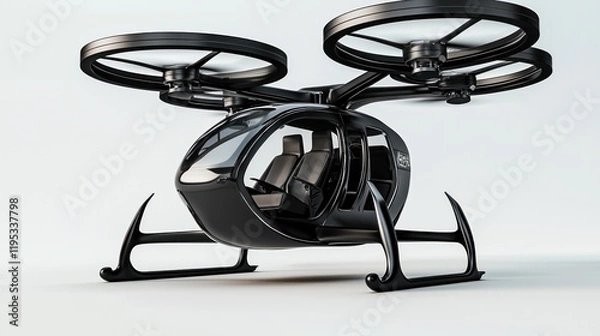 Fototapeta A futuristic passenger drone with a sleek design and seating.