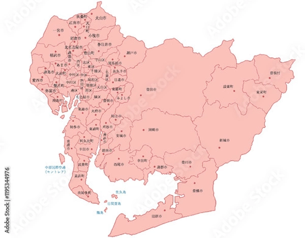 Obraz 愛知県　地図　赤　斑点　イラスト