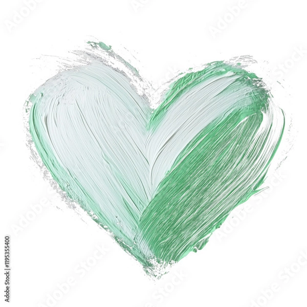 Fototapeta mint green heart painted with soft and minimal strokes on transparency background, conveying simplicity and elegance