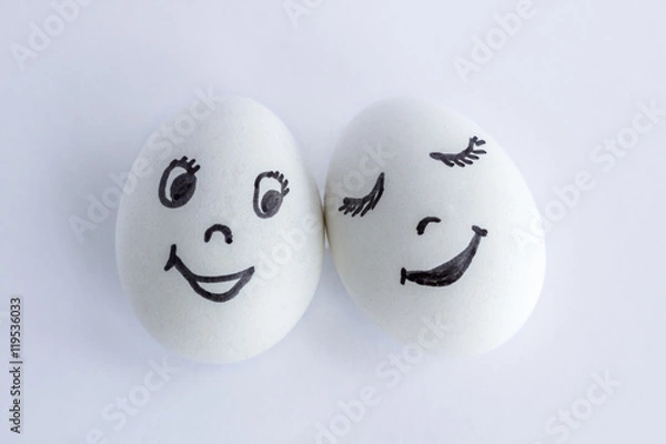 Obraz Funny eggs imitating a happy couple of smiling lovers