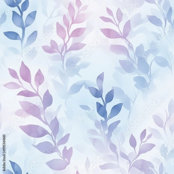 Fototapeta Serene watercolor doodle of soft leaves in pastel tones creating a calming atmosphere for creative endeavors
