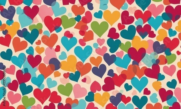 Fototapeta Colorful hearts pattern creating a vibrant backdrop for events, celebrations, or digital designs. Valentine’s Day, date, engagement, love, wedding, background