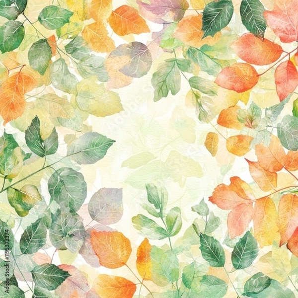 Fototapeta Autumn Watercolor Leaves Background  Fall Foliage  Pastel Colors  Nature  Seasonal Design