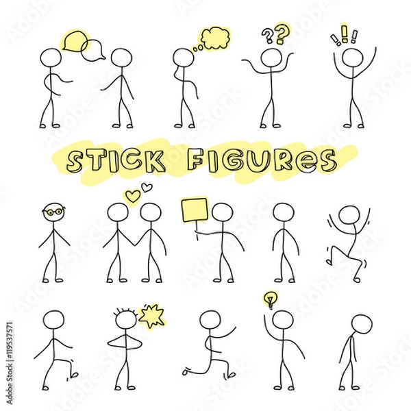 Fototapeta Hand drawn stick figures on white background. Stylish modern flat vector illustration and design element.