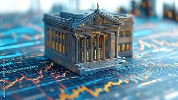 Obraz Miniature outdoor bank building model with classic architectural design