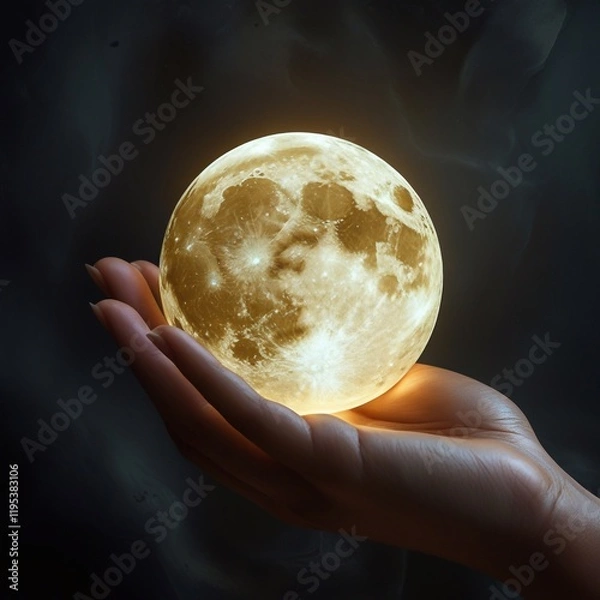 Fototapeta A Half-illuminated moon in hand. Ramadan and Eid Greetings concept. Muslim Holidays and Eid-Ul-Adha festival celebration. Generative Ai 