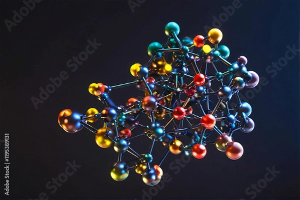 Obraz 3D Molecular Structure Model with Various Atoms