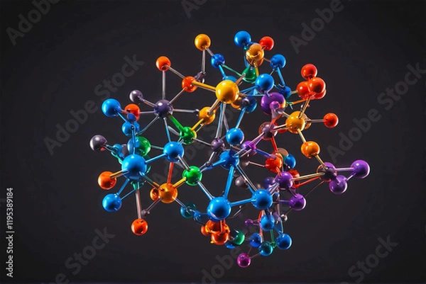 Obraz 3D Molecular Structure Model with Various Atoms