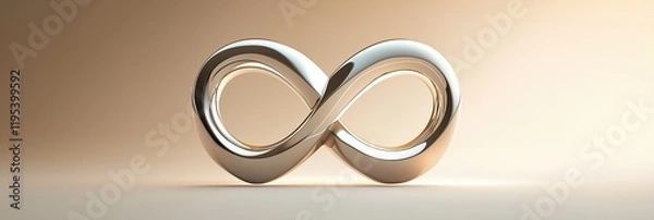 Fototapeta Polished metallic infinity symbol, smooth curves, neutral color background