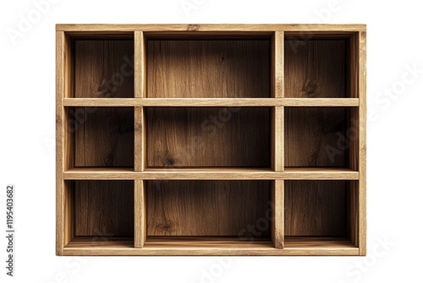 Fototapeta Wooden Organizer Shelf with Multiple Compartments for Storage and Display