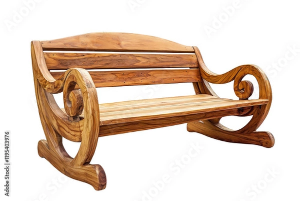 Fototapeta Elegant Wooden Bench with Intricate Scroll Design for Outdoor Spaces