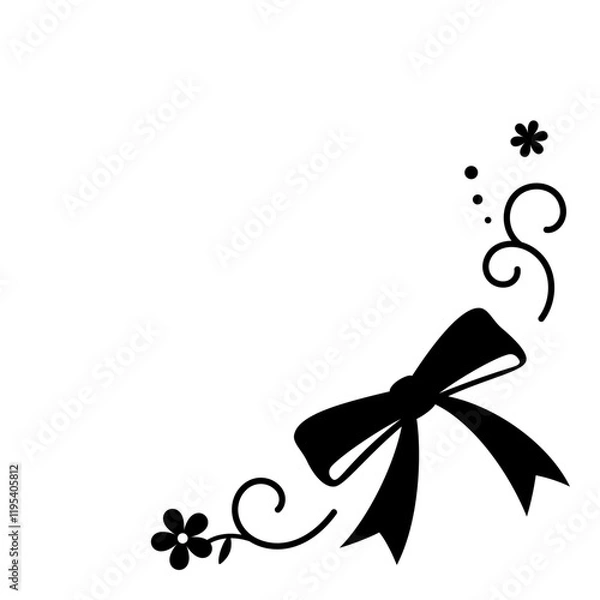 Fototapeta シンプルなリボンと花のかわいい飾り枠のイラスト素材