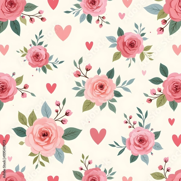 Fototapeta Seamless pattern of pink rose romantic