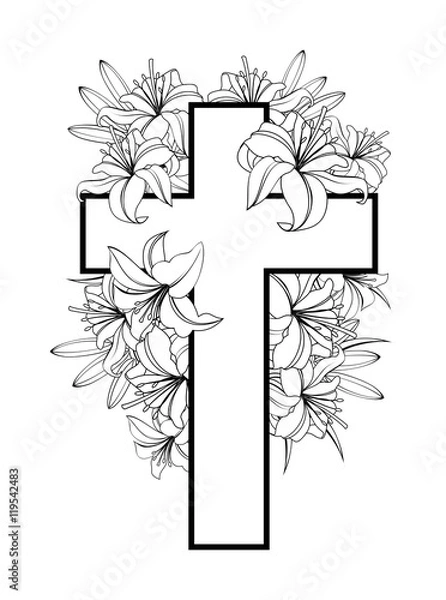 Obraz Cross with white lilies