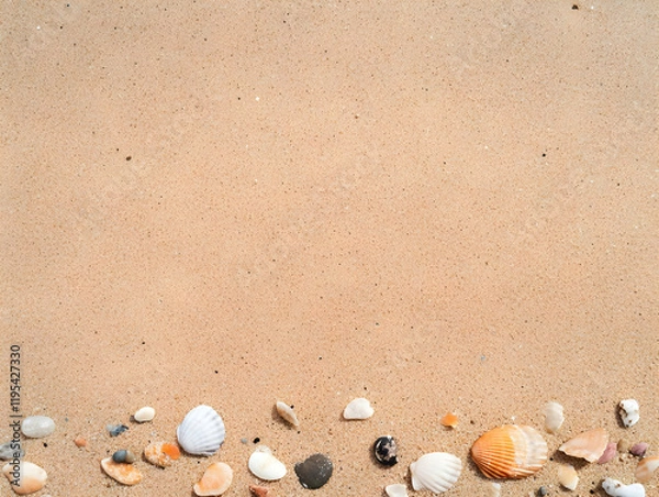 Fototapeta Seashells on Sand Beach Background Image
