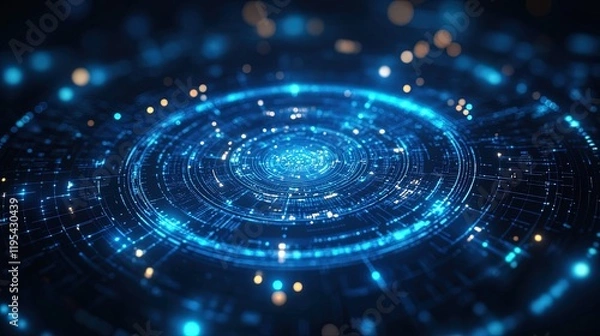 Fototapeta Abstract technology background with 3D elements, blue tones, futuristic theme, digital atmosphere 