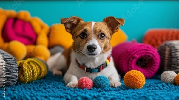Fototapeta A pet supply store banner featuring colorful collars and toys