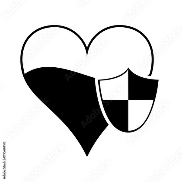 Fototapeta flat design heart cartoon and shield icon vector illustration