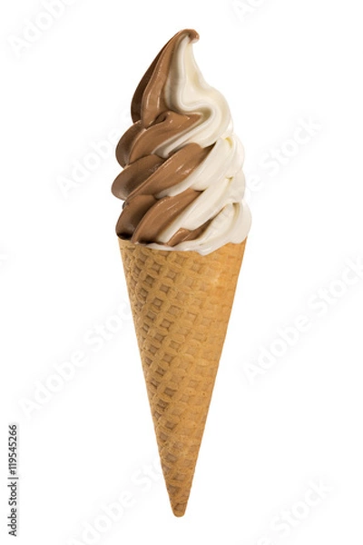 Fototapeta Vanilla and Chocolate soft ice cream waffled cone.