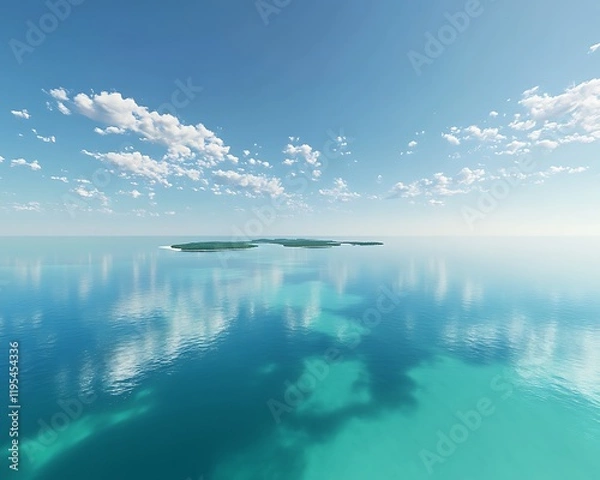 Fototapeta An island chain in the middle of a calm sea, with emerald waters and scattered clouds
