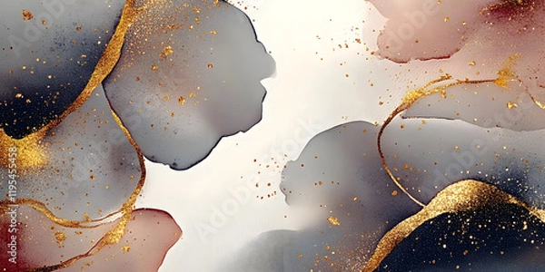 Fototapeta Modern abstract watercolour frame background painted on textured paper, brush stroke elements richly decorated with gold 