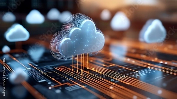 Fototapeta Digital Cloud Computing and Global Network Infrastructure Connection